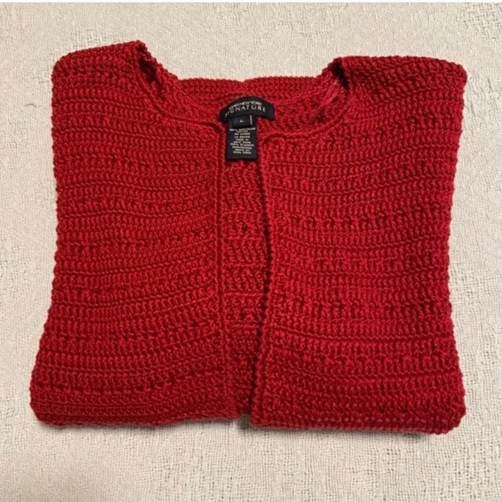Gorgeous Red Sweater Jacket; Never Worn; Heavy Cotton Knit; Large; 3/4 Sleeves - Picture 4 of 13
